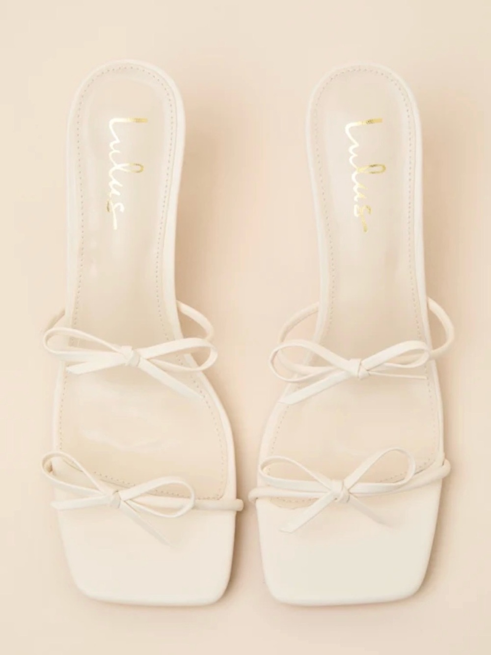 Lulu's Serinda Bone Strappy Bow High Heel Slide Sandals